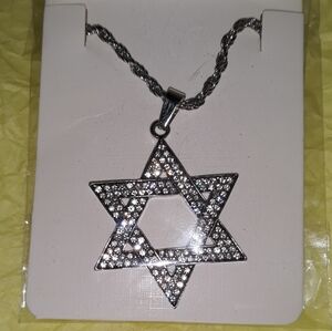 NEW Silver Star of David Megan Pendant Necklace 18k white gold pl over ss NWT